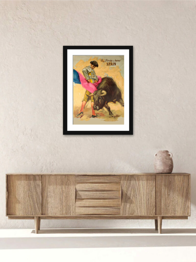 1920s Spanish Bullfighting Poster featuring a matador and bull in dramatic pose