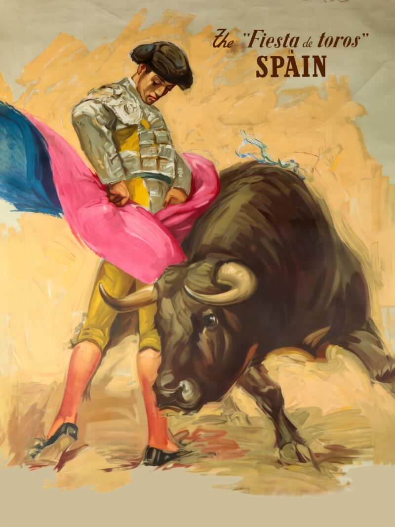 1920s Spanish Bullfighting Poster featuring a matador and bull in dramatic pose