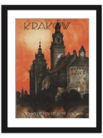 Vintage Krakow Polish Railways Poster featuring iconic city architecture