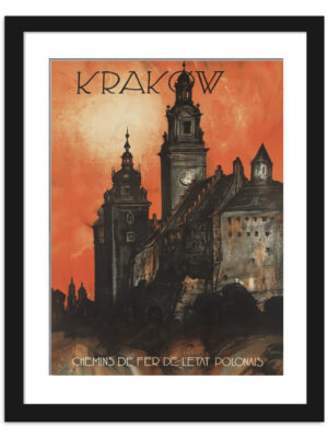 Vintage Krakow Polish Railways Poster featuring iconic city architecture