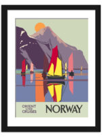 Vintage Orient Line Cruises Norway poster with colorful sailboats and mountains