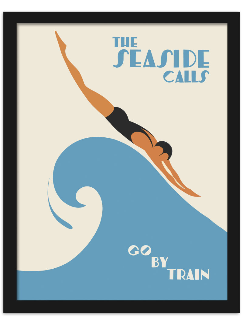 1938 Vintage Beach Train Travel Poster