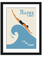 1938 Vintage Beach Train Travel Poster