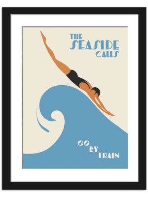 1938 Vintage Beach Train Travel Poster
