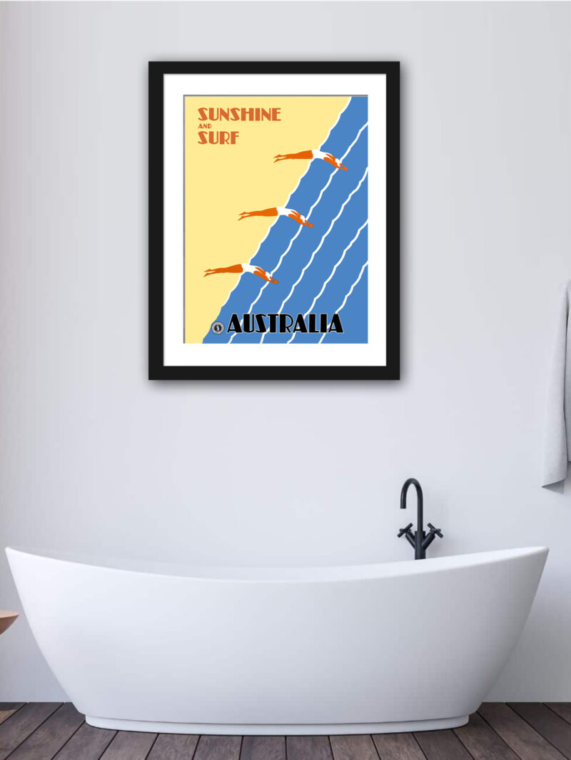 1936 Vintage Australia Surf Poster with Swimmers