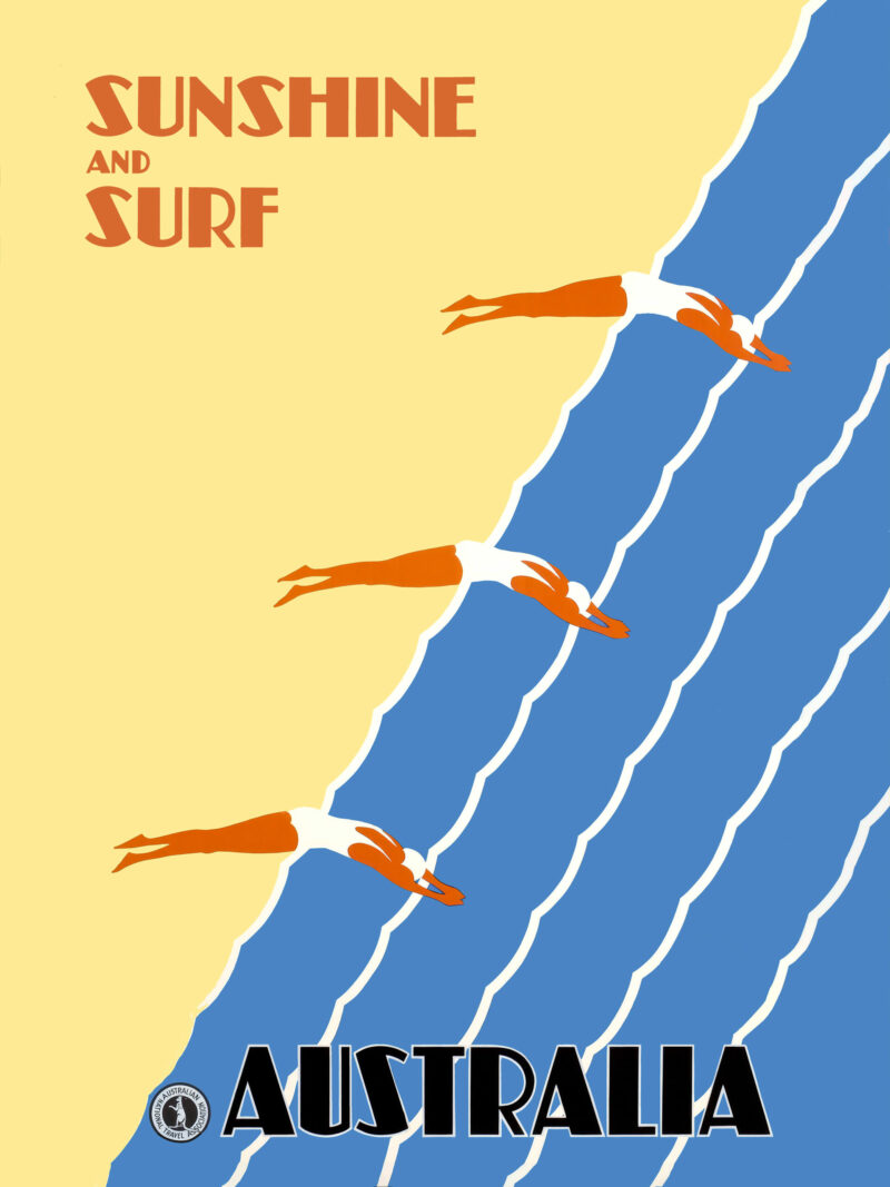 1936 Vintage Australia Surf Poster with Swimmers