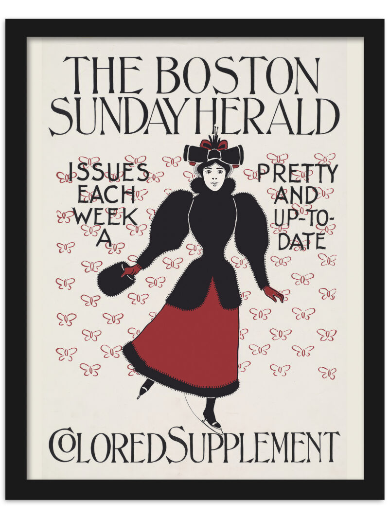 Vintage Boston Sunday Herald advertisement poster with stylish lady