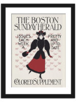 Vintage Boston Sunday Herald advertisement poster with stylish lady