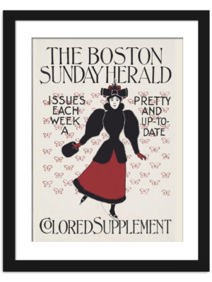 Vintage Boston Sunday Herald advertisement poster with stylish lady