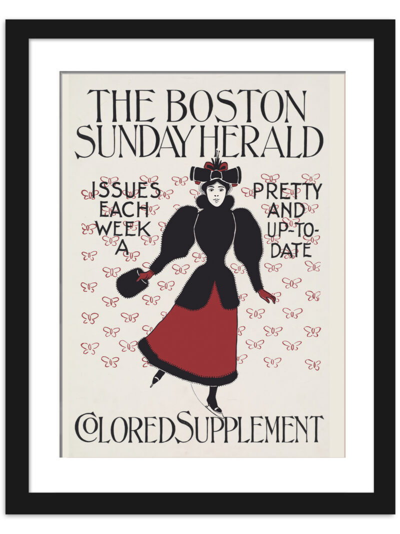 Vintage Boston Sunday Herald advertisement poster with stylish lady