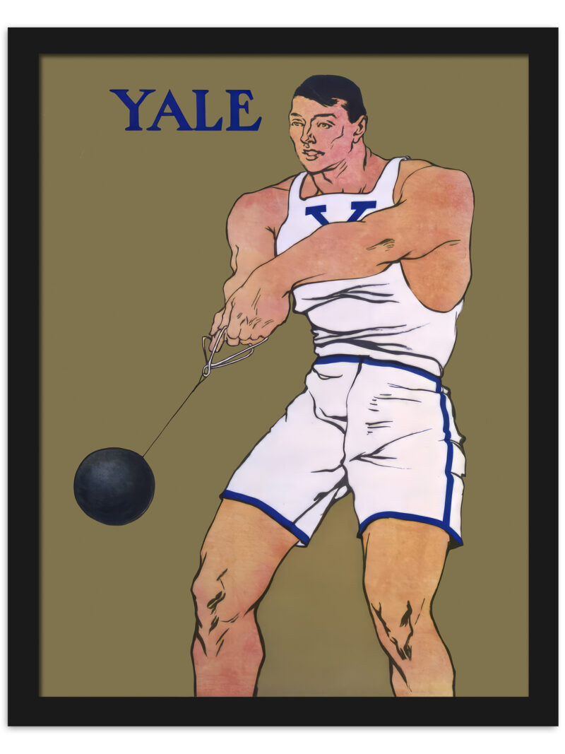 1908 Yale track and field poster with athlete swinging a hammer