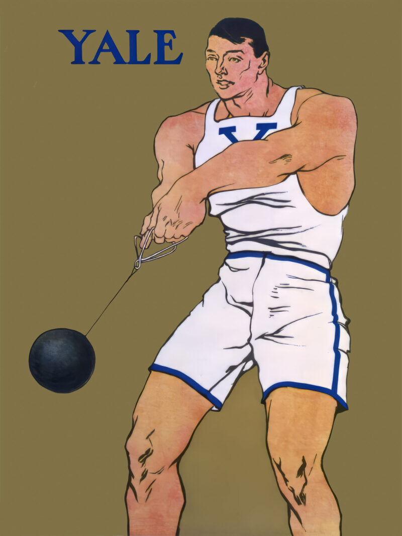 1908 Yale track and field poster with athlete swinging a hammer