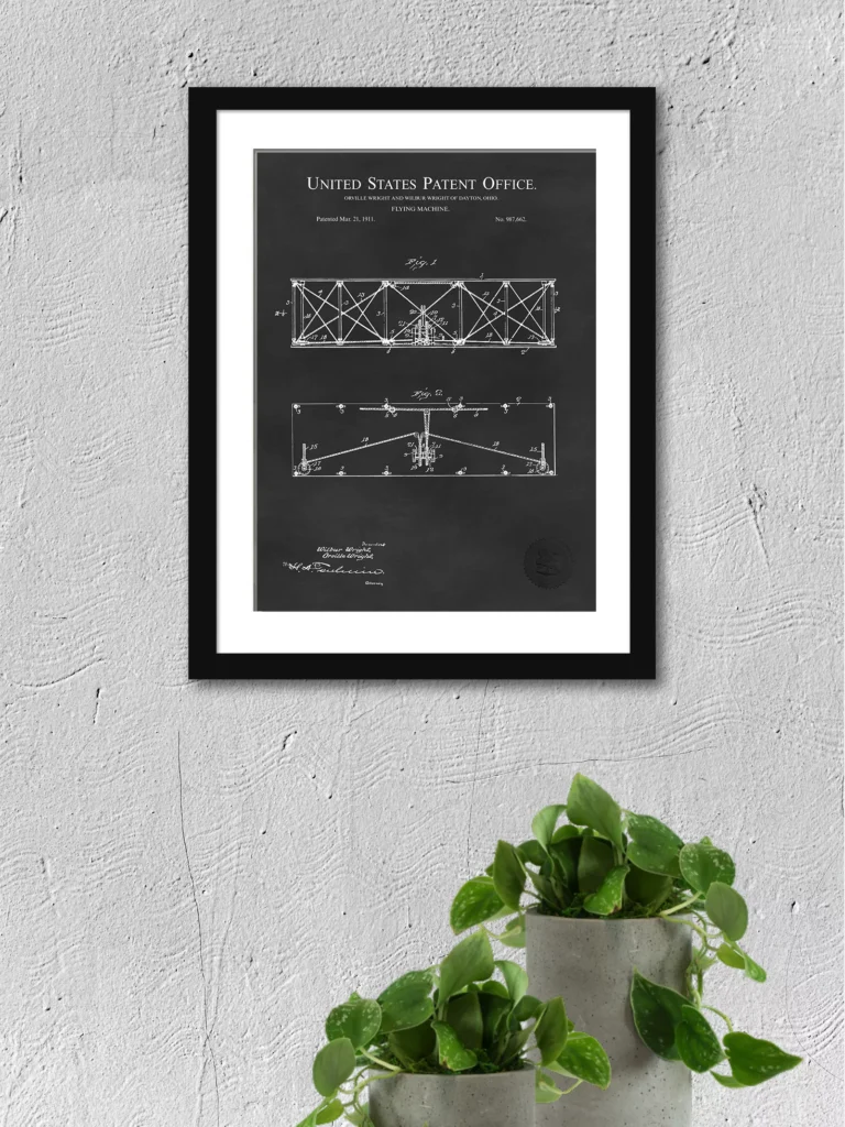 1911 Wright Brothers flying machine patent art print